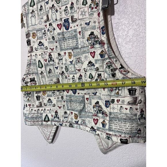 Vintage Handmade Snowman Christmas Vest Patchwork Unisex Size L Grandma Recipe - Picture 3 of 3